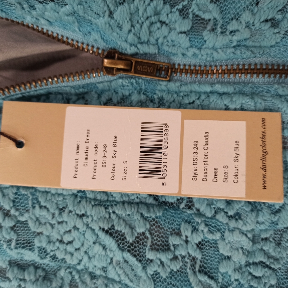 Darling Dress Aqua Lace Blue Floral small Back Zip Up - Picture 11 of 16
